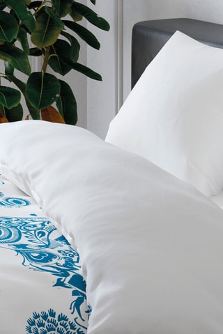 Parure copripiumino in raso di cotone 80 fili/cm² Love Stories - Bianco e indaco