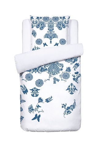 Parure copripiumino in raso di cotone 80 fili/cm² Love Stories - Bianco e indaco