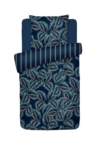 Parure copripiumino in raso di cotone 80 fili/cm² Calathea - Blu notte e verde scuro