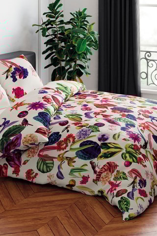 Parure copripiumino in raso di cotone 80 fili/cm² Jardin Floral - Bianco e rosso