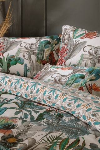 Parure copripiumino in raso di cotone 80 fili/cm² Zanzibar - Bianco e verde smeraldo