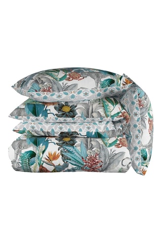 Parure copripiumino in raso di cotone 80 fili/cm² Zanzibar - Bianco e verde smeraldo