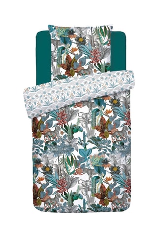 Parure copripiumino in raso di cotone 80 fili/cm² Zanzibar - Bianco e verde smeraldo