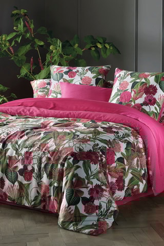 Parure copripiumino in raso di cotone 80 fili/cm² Garden - Fucsia e bianco