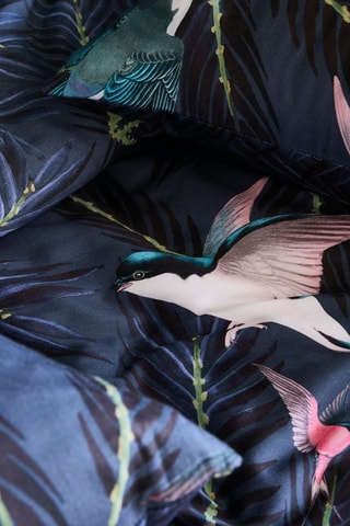 Parure copripiumino in raso di cotone 80 fili/cm² Hirondelles - Blu notte e rosa