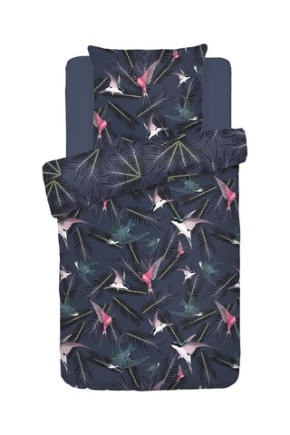 Parure copripiumino in raso di cotone 80 fili/cm² Hirondelles - Blu notte e rosa