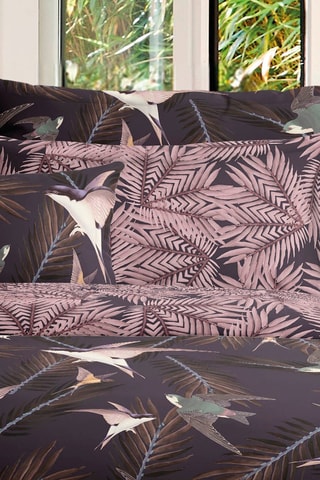 Parure copripiumino in raso di cotone 80 fili/cm² Hirondelles - Rosa antico e nero