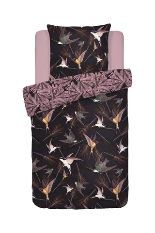 Parure copripiumino in raso di cotone 80 fili/cm² Hirondelles - Rosa antico e nero