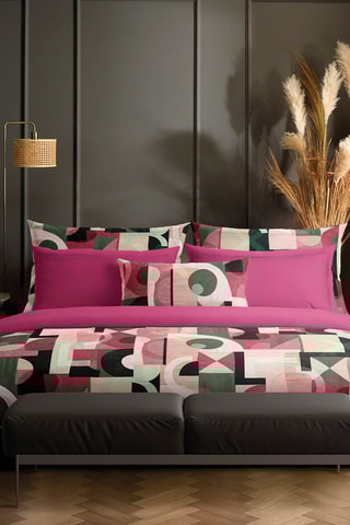 Parure copripiumino in raso di cotone 80 fili/cm² Collage - Kaki e fucsia