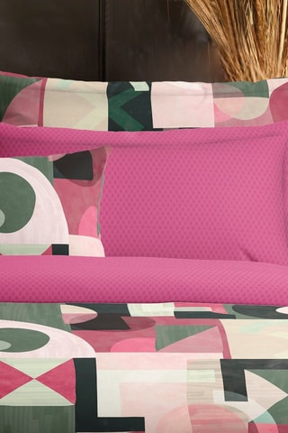 Parure copripiumino in raso di cotone 80 fili/cm² Collage - Kaki e fucsia