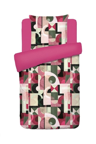 Parure copripiumino in raso di cotone 80 fili/cm² Collage - Kaki e fucsia