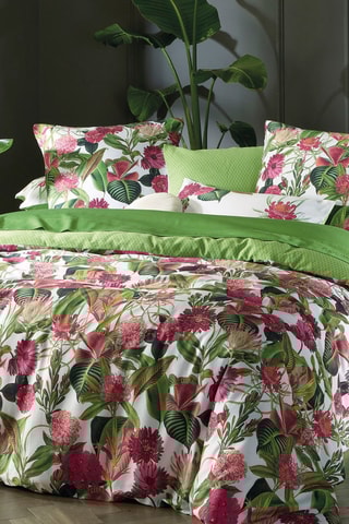 Parure copripiumino in raso di cotone 80 fili/cm² Garden - Verde chiaro e fucsia