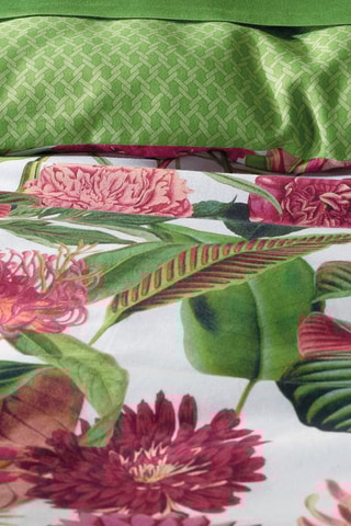 Parure copripiumino in raso di cotone 80 fili/cm² Garden - Verde chiaro e fucsia