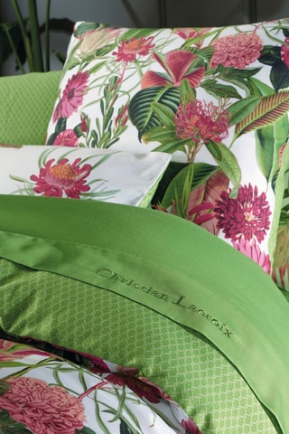 Parure copripiumino in raso di cotone 80 fili/cm² Garden - Verde chiaro e fucsia