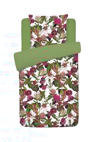 Parure copripiumino in raso di cotone 80 fili/cm² Garden - Verde chiaro e fucsia