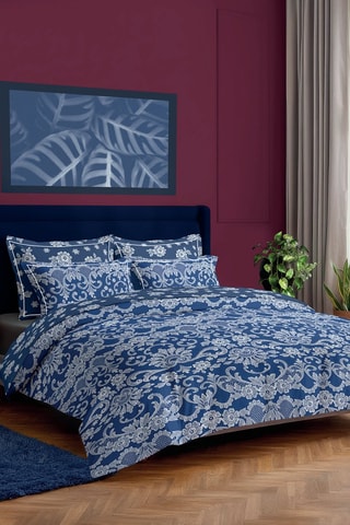 Parure copripiumino in raso di cotone 80 fili/cm² Passementerie - Navy e bianco