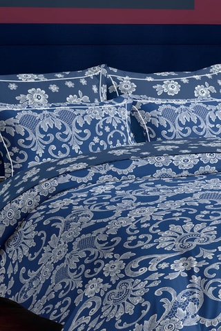 Parure copripiumino in raso di cotone 80 fili/cm² Passementerie - Navy e bianco