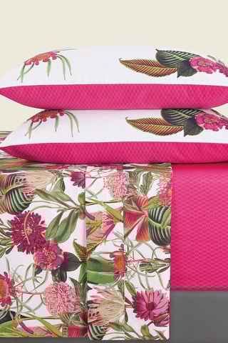 Parure lenzuola in raso di cotone 80 fili/cm² Garden - Fucsia