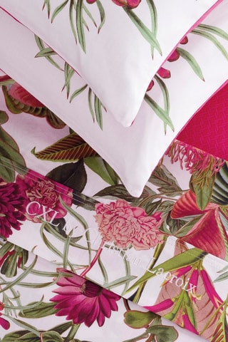 Parure lenzuola in raso di cotone 80 fili/cm² Garden - Fucsia