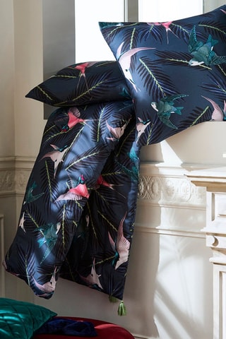 Copriletto in raso di cotone 80 fili/cm² Hirondelles - Cobalto 