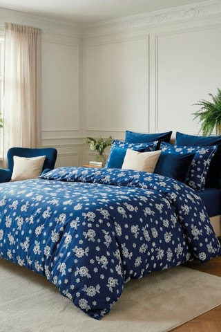 2 federe in raso di cotone - 80 fili/cm² - Blu