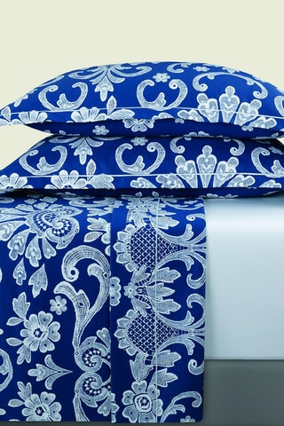 Parure lenzuola in raso di cotone - 80 fili/cm² - Blu