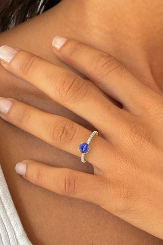 Bague - Or jaune, diamants et tanzanite