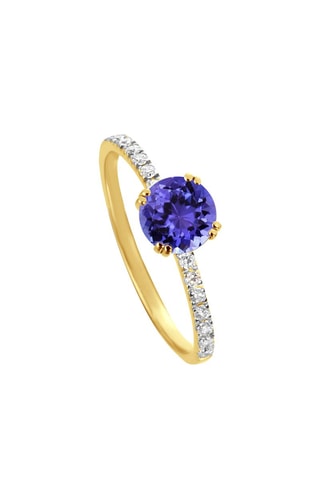 Bague - Or jaune, diamants et tanzanite