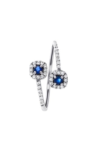 Bague - Or blanc, topazes et saphirs