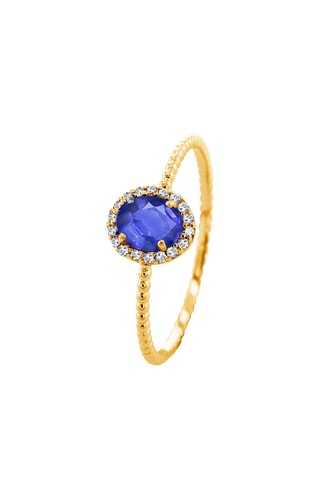 Bague - Or jaune, diamants et saphir