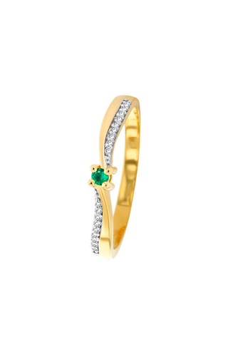 Bague - Or jaune, diamants et émeraude