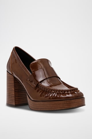 Mocasines con brillo de tacón - Marrón