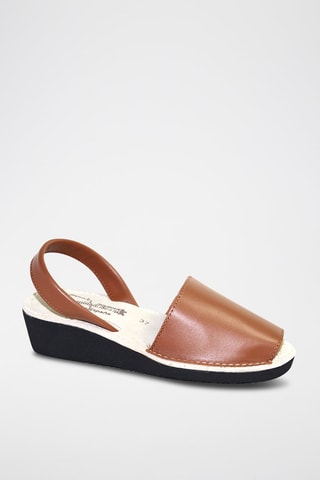 Sandálias Avarca com cunha de couro - Castanho