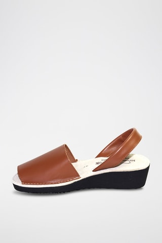 Sandálias Avarca com cunha de couro - Castanho