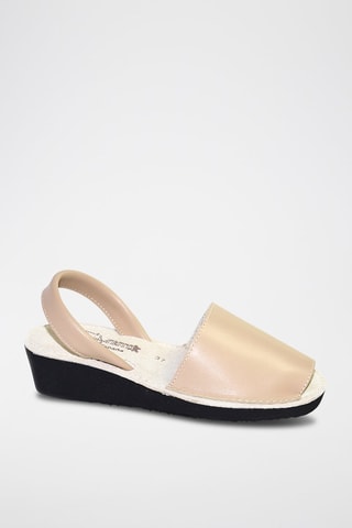 Sandálias Avarca com cunha de couro - Bege