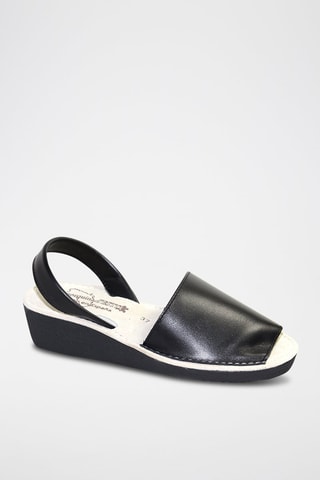 Sandálias Avarca com cunha de couro - Preto