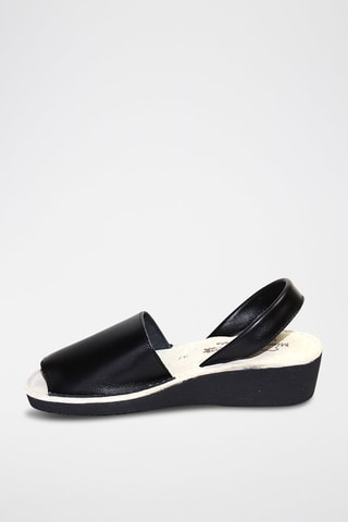 Sandálias Avarca com cunha de couro - Preto