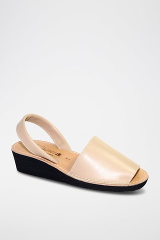 Sandálias Avarca com cunha de couro - Bege