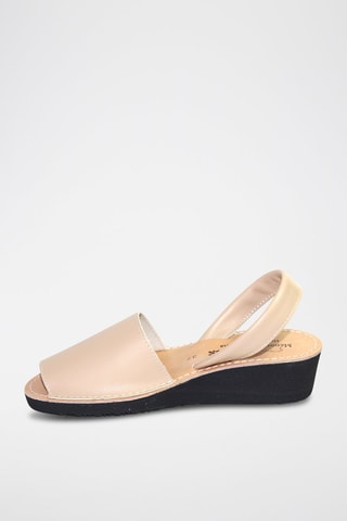 Sandálias Avarca com cunha de couro - Bege