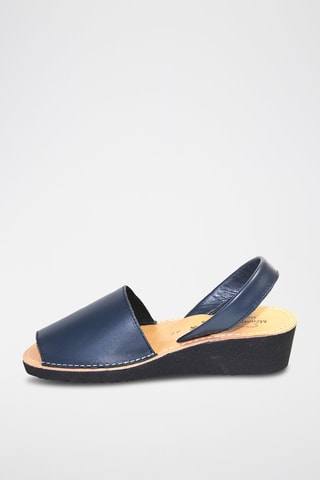 Sandálias Avarca com cunha de couro - Azul