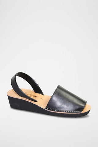 Sandálias Avarca com cunha de couro - Preto