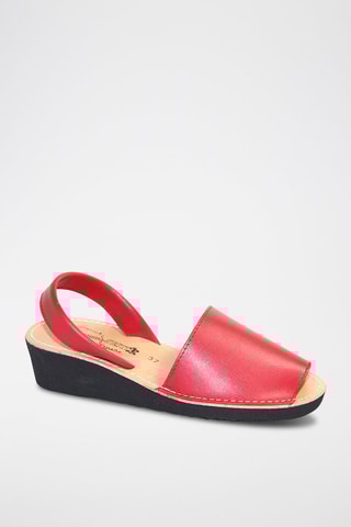 Sandálias Avarca com cunha de couro - Vermelho