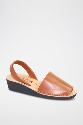 Sandálias Avarca com cunha de couro - Castanho