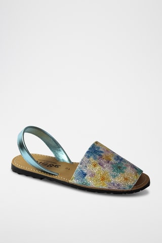 Sandálias menorquinas em couro - Azul e amarelo