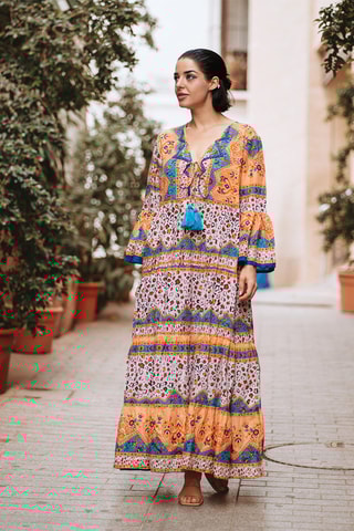 Lange Jurk - Blauw en oranje