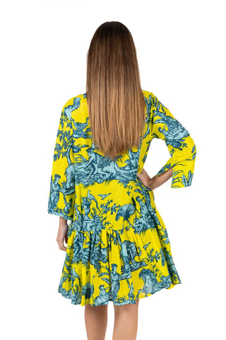 Robe volantée - Bleu et jaune