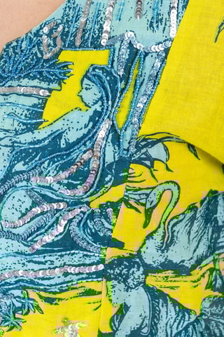 Robe volantée - Bleu et jaune