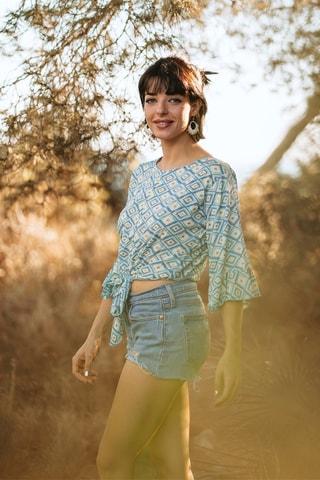 Blouse - Wit en blauw