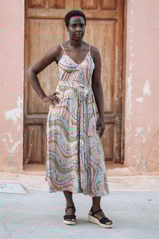 Robe longue - Bleu et rose