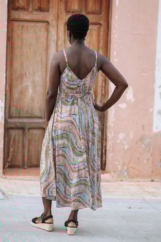 Robe longue - Bleu et rose